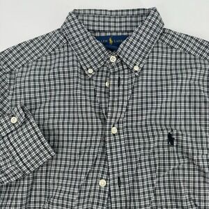 Ralph‎ Lauren Plaid Button Down Shirt Boys L (14-16) Black White Casual